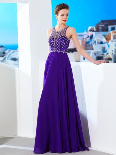 A-Line/Princess Sleeveless Chiffon Scoop Crystal Floor-Length Dresses [70103]