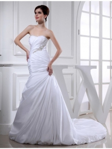 Beading Trumpet/Mermaid Long Taffeta Wedding Dresses