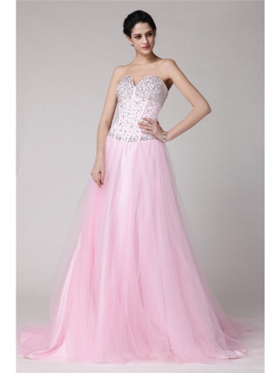 A-Line/Princess Sweetheart Sleeveless Beading Long Elastic Woven Satin Net Dresses [N13ZYDRESS221]