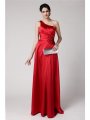 Sheath/Column One-Shoulder Sleeveless Pleats Hand-Made Flower Long Elastic Woven Satin Bridesmaid Dresses