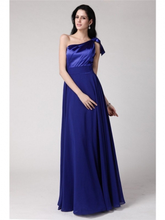 A-Line/Princess One-Shoulder Sleeveless Long Pleats Elastic Woven Satin Chiffon Dresses