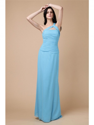 Sheath/Column One-Shoulder Sleeveless Pleats Long Chiffon Dresses [N13ZYDRESS256]