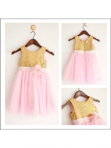 A-Line/Princess Scoop Sleeveless Sequin Long Tulle Flower Girl Dresses