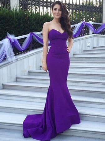 Trumpet/Mermaid Sweetheart Sleeveless Sweep/Brush Train Satin Bridesmaid Dresses