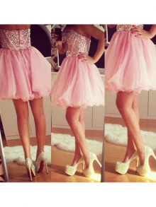 A-Line/Princess Sleeveless Sweetheart Beading Tulle Short/Mini Dresses