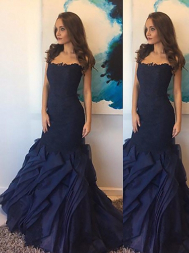 Trumpet/Mermaid Strapless Taffeta Lace Sleeveless Floor-Length Dresses