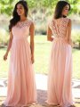 A-Line/Princess Scoop Sleeveless Applique Floor-Length Chiffon Dresses