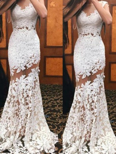 Trumpet/Mermaid Scoop Sleeveless Sweep/Brush Train Lace Dresses