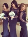 Trumpet/Mermaid Off-the-Shoulder Long Sleeves Satin Sweep/Brush Train Bridesmaid Dresses