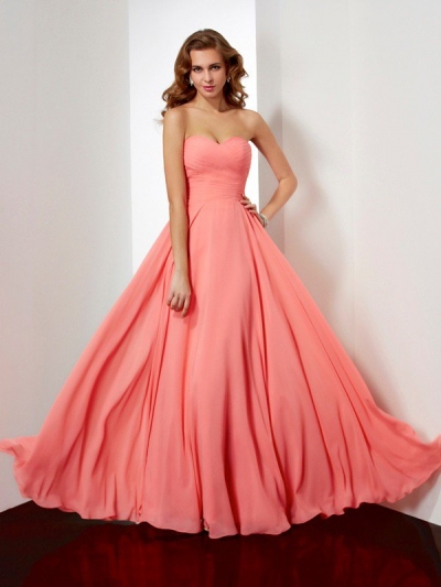 A-Line/Princess Sleeveless Sweetheart Pleats Long Chiffon Dresses [40096]