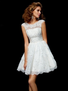 A-Line/Princess V-neck Short Sleeves Applique Short Organza Homecoming Dresses