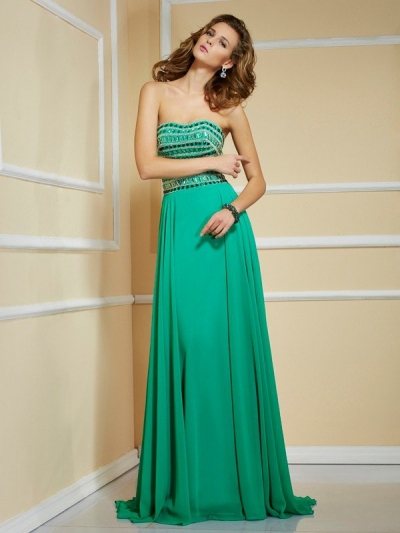 A-Line/Princess Strapless Sleeveless Rhinestone Long Chiffon Dresses [40168]