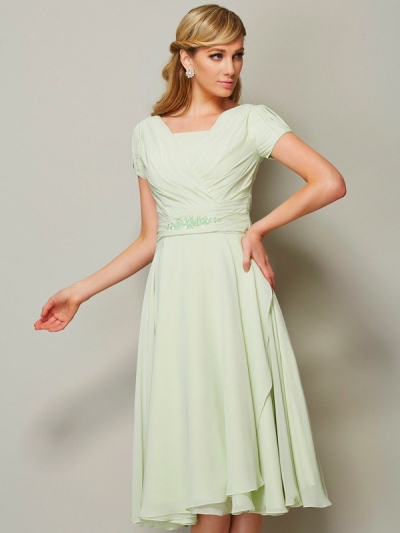 Sheath/Column Bateau Short Sleeves Ruffles Short Chiffon Bridesmaid Dresses [40245]