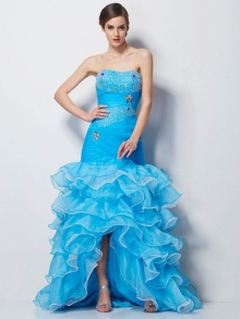 Trumpet/Mermaid Sweetheart Sleeveless Beading High Low Tulle Dresses