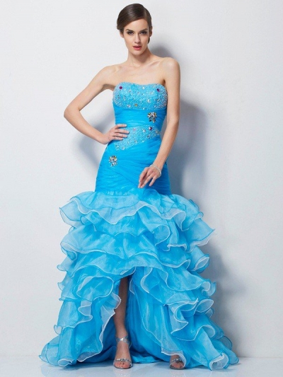 Trumpet/Mermaid Sweetheart Sleeveless Beading High Low Tulle Dresses [40437]