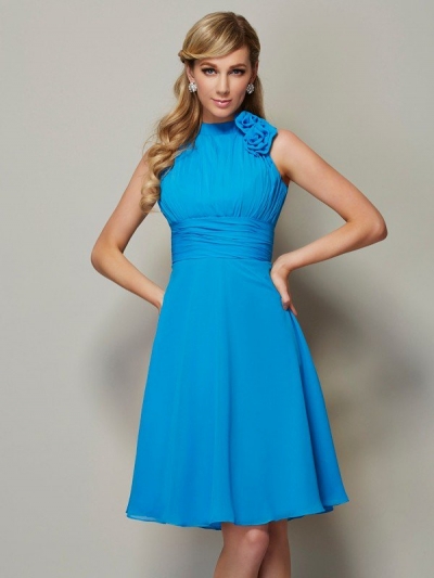 A-Line/Princess High Neck Sleeveless Pleats Short Chiffon Bridesmaid Dresses [40496]