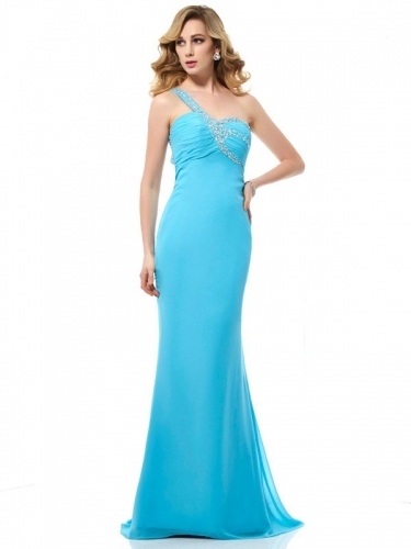 Trumpet/Mermaid One-Shoulder Sleeveless Beading Long Chiffon Dresses