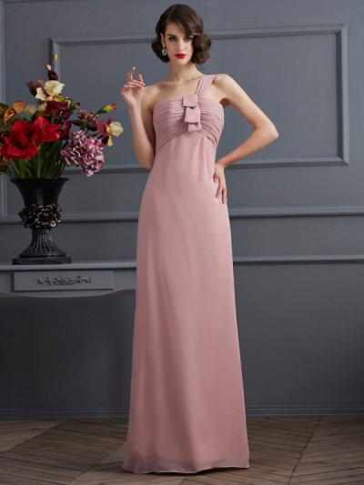 Sheath/Column One-Shoulder Sleeveless Pleats Long Chiffon Bridesmaid Dresses [40655]