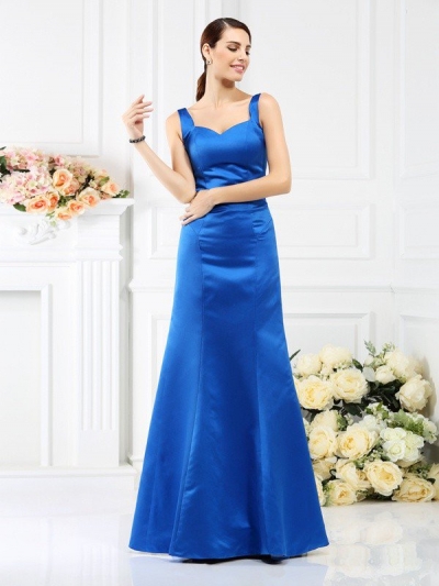 Sheath/Column Straps Sleeveless Long Satin Bridesmaid Dresses [50403]