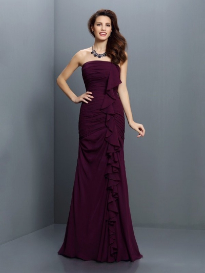 Trumpet/Mermaid Strapless Pleats Sleeveless Long Chiffon Bridesmaid Dresses [50432]