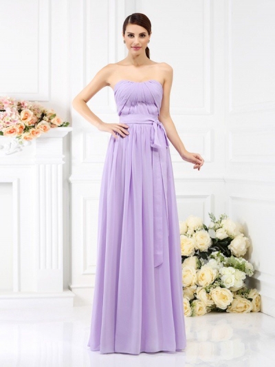 A-Line/Princess Strapless Sash/Ribbon/Belt Sleeveless Long Chiffon Bridesmaid Dresses [50472]