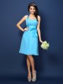 Sheath/Column Halter Bowknot Sleeveless Short Chiffon Bridesmaid Dresses