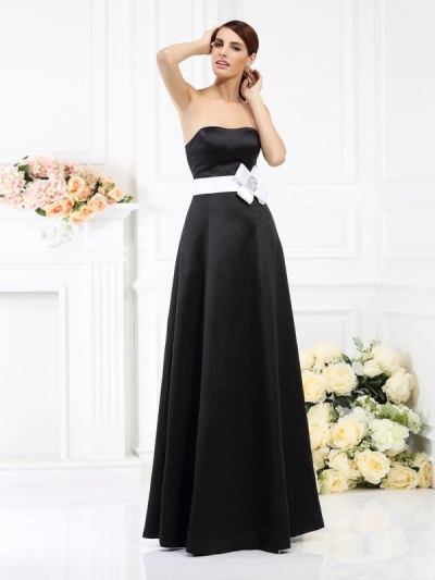 A-Line/Princess Strapless Sash/Ribbon/Belt Sleeveless Long Satin Bridesmaid Dresses [50504]