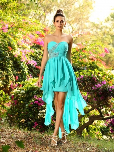 A-Line/Princess Sweetheart Beading Sleeveless High Low Chiffon Bridesmaid Dresses