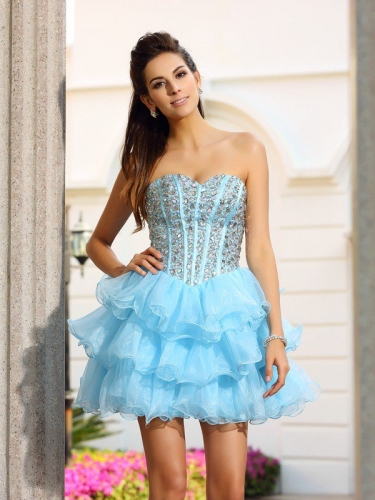 A-Line/Princess Sweetheart Beading Sleeveless Short Organza Cocktail Dresses