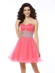 A-Line/Princess Sweetheart Beading Sleeveless Short Organza Cocktail Dresses