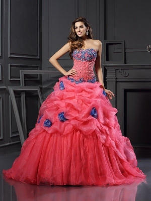 Ball Gown Sweetheart Beading Sleeveless Long Organza Quinceanera Dresses