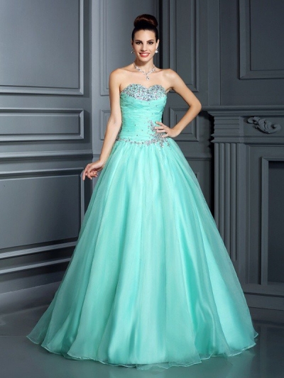 Ball Gown Sweetheart Beading Sleeveless Long Organza Quinceanera Dresses