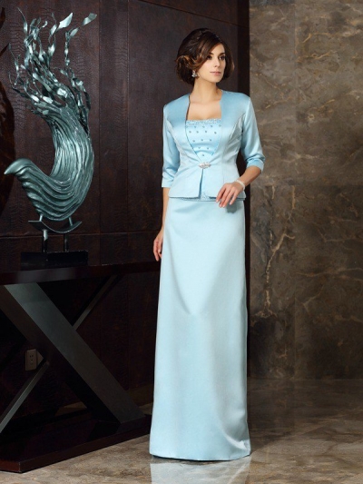 Sheath/Column Strapless Sleeveless Long Satin Mother of the Bride Dresses [50906]