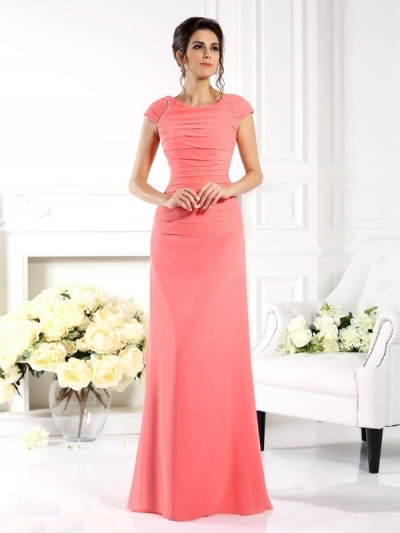 A-Line/Princess Bateau Short Sleeves Long Chiffon Mother of the Bride Dresses [50935]