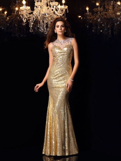 Trumpet/Mermaid High Neck Sleeveless Long Sequins Dresses [51140]