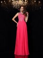 A-Line/Princess Scoop Beading Sleeveless Long Chiffon Dresses