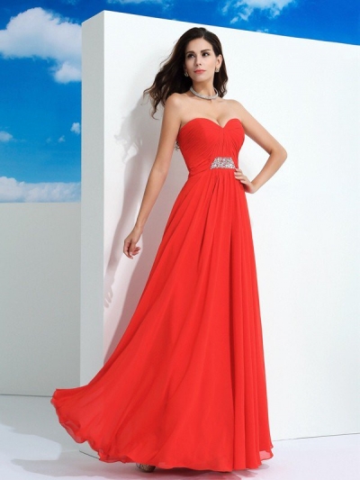 A-Line/Princess Sweetheart Beading Sleeveless Long Chiffon Dresses [60205]