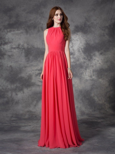 A-line/Princess Jewel Ruffles Sleeveless Long Chiffon Bridesmaid Dresses [60298]