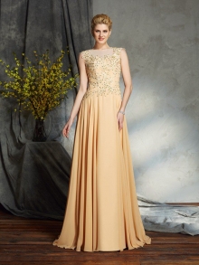 A-Line/Princess Scoop Applique Sleeveless Long Chiffon Mother of the Bride Dresses