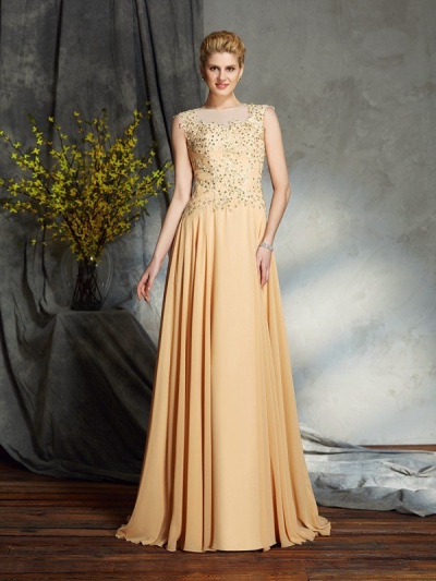 A-Line/Princess Scoop Applique Sleeveless Long Chiffon Mother of the Bride Dresses [60483]