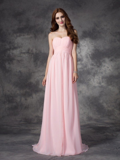 A-line/Princess Sweetheart Ruched Sleeveless Long Chiffon Dresses