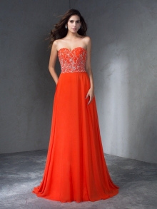 A-Line/Princess Sleeveless Sweetheart Long Beading Chiffon Dresses