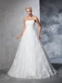 Ball Gown Strapless Lace Sleeveless Long Lace Wedding Dresses