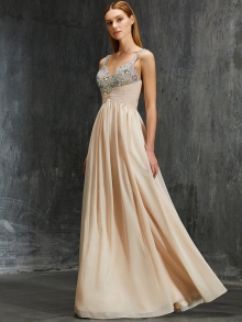 A-Line/Princess Spaghetti Straps Beading Floor-Length Chiffon Dresses