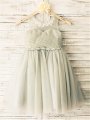 A-line/Princess Scoop Sleeveless Beading Tea-Length Tulle Flower Girl Dresses