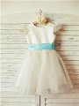 A-line/Princess Jewel Sleeveless Layers Tea-Length Tulle Flower Girl Dresses