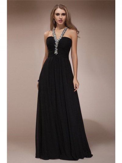 Sheath/Column Halter Sleeveless Long Beading Chiffon Dresses [N13BDRESS3]