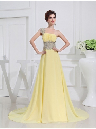 A-Line/Princess One-shoulder Beading Appliques Chiffon Dresses