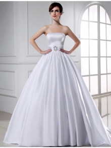 Ball Gown Beading Strapless Sleeveless Long Satin Wedding Dresses