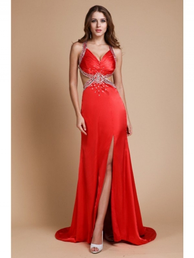 Sheath/Column Straps Beading Sleeveless Long Elastic Woven Satin Dresses [N13ZDRESS950]